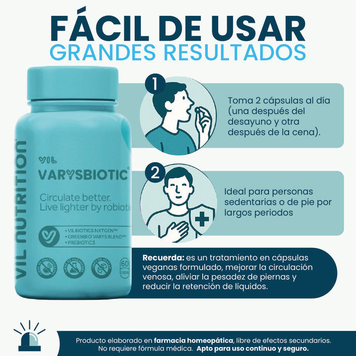 VIL VarYsBiotic - Tratamiento en cápsulas para bienestar venoso